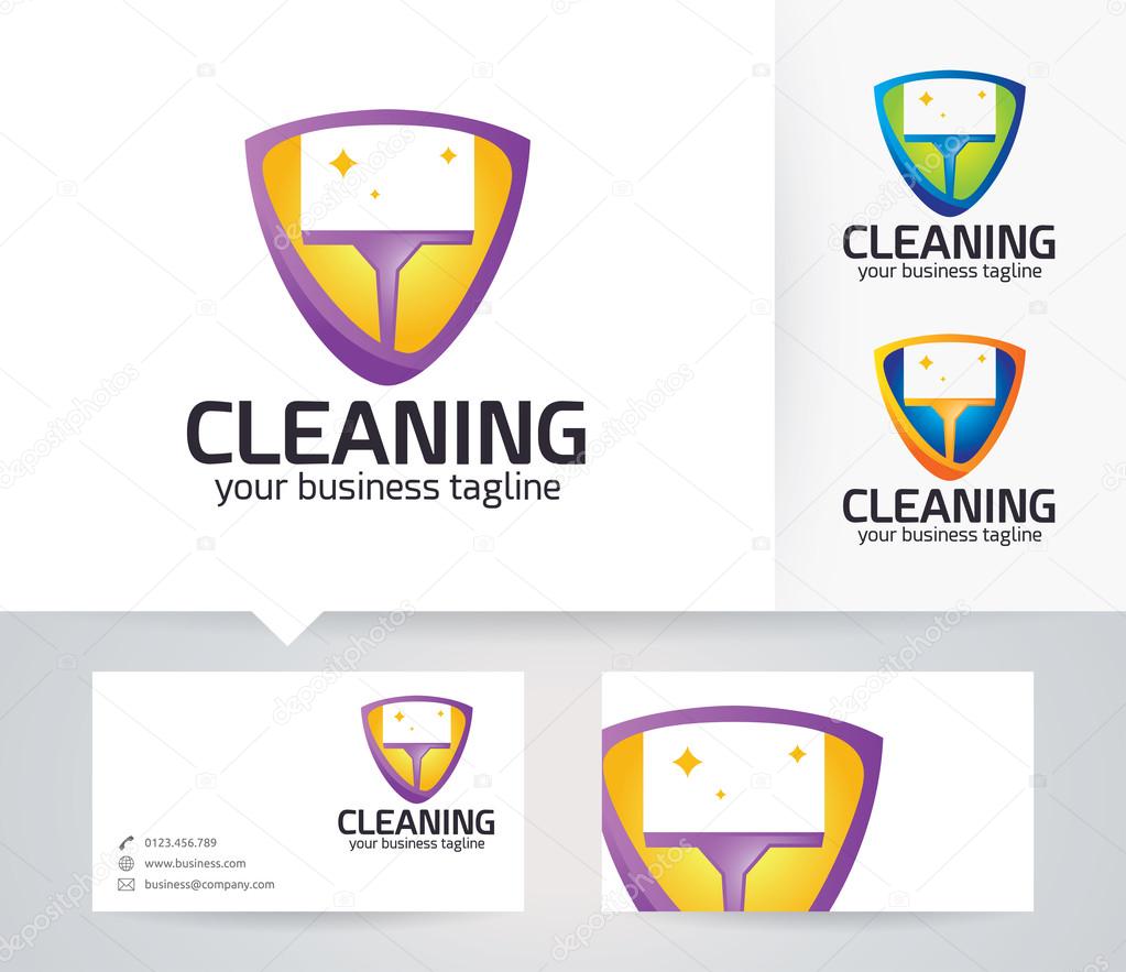Cleaning vector logo with alternative colors and business card template
