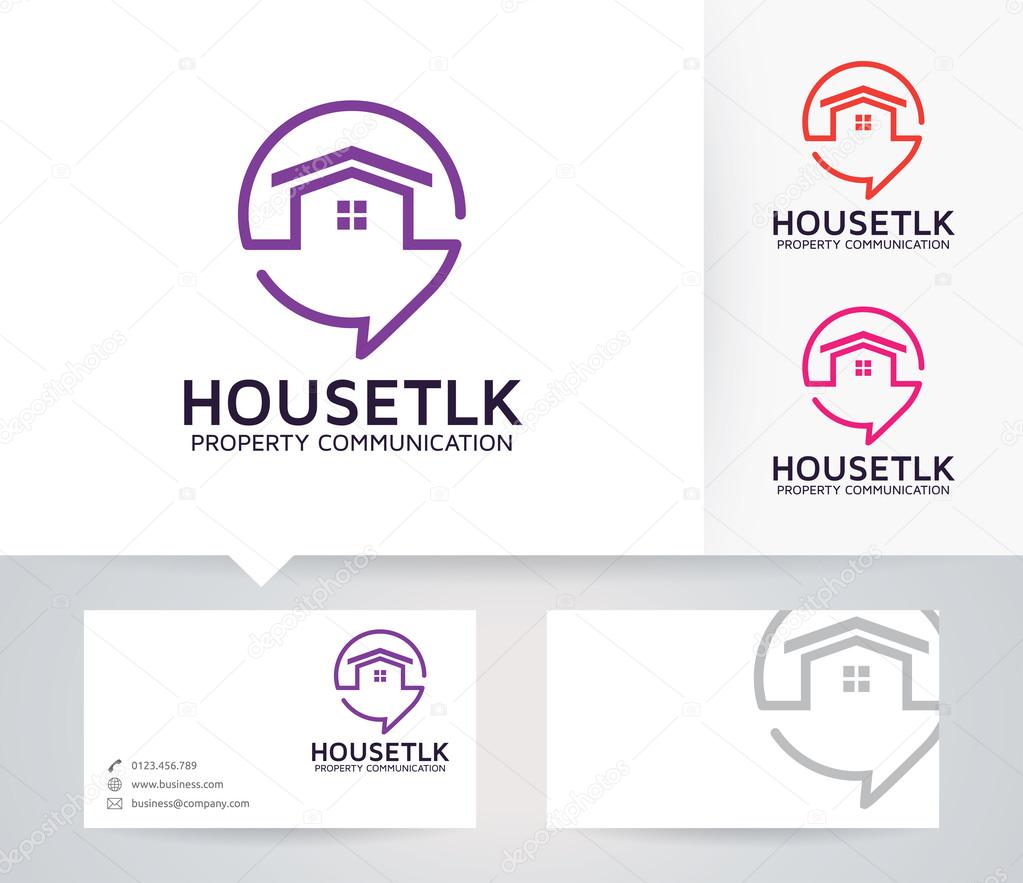 House Talk vector logo with alternative colors and business card template
