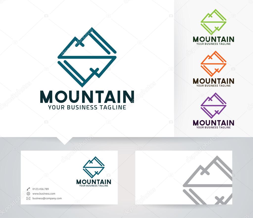 Mirror Mountain vector logo with alternative colors and business card template