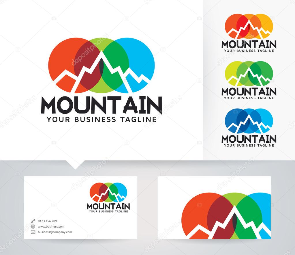 Mountain vector logo with alternative colors and business card template