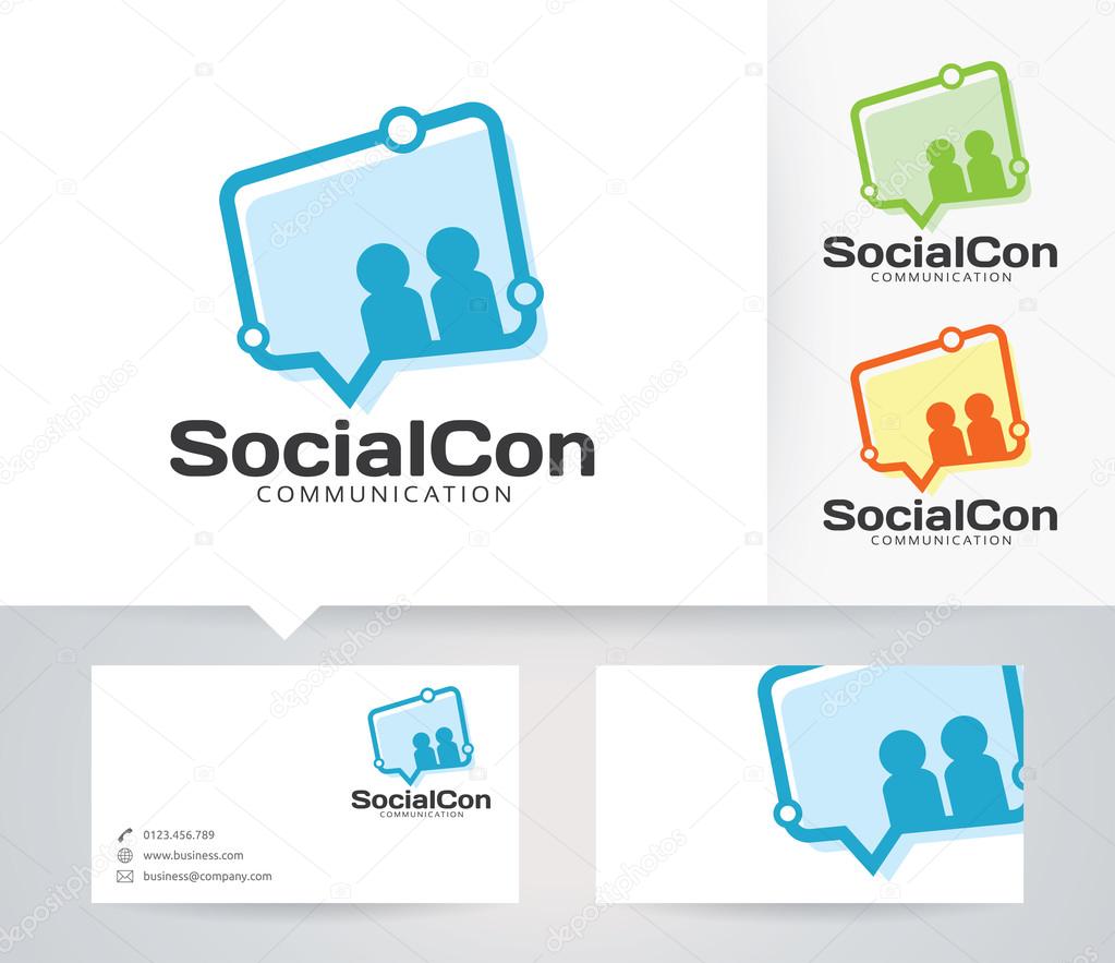 Social Connect vector logo with alternative colors and business card template