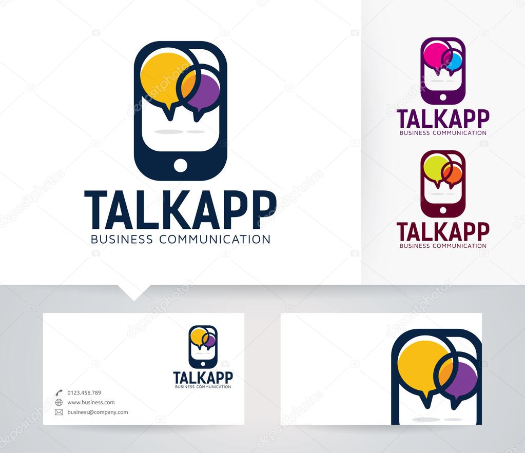 Talk Apps vector logo with alternative colors and business card template