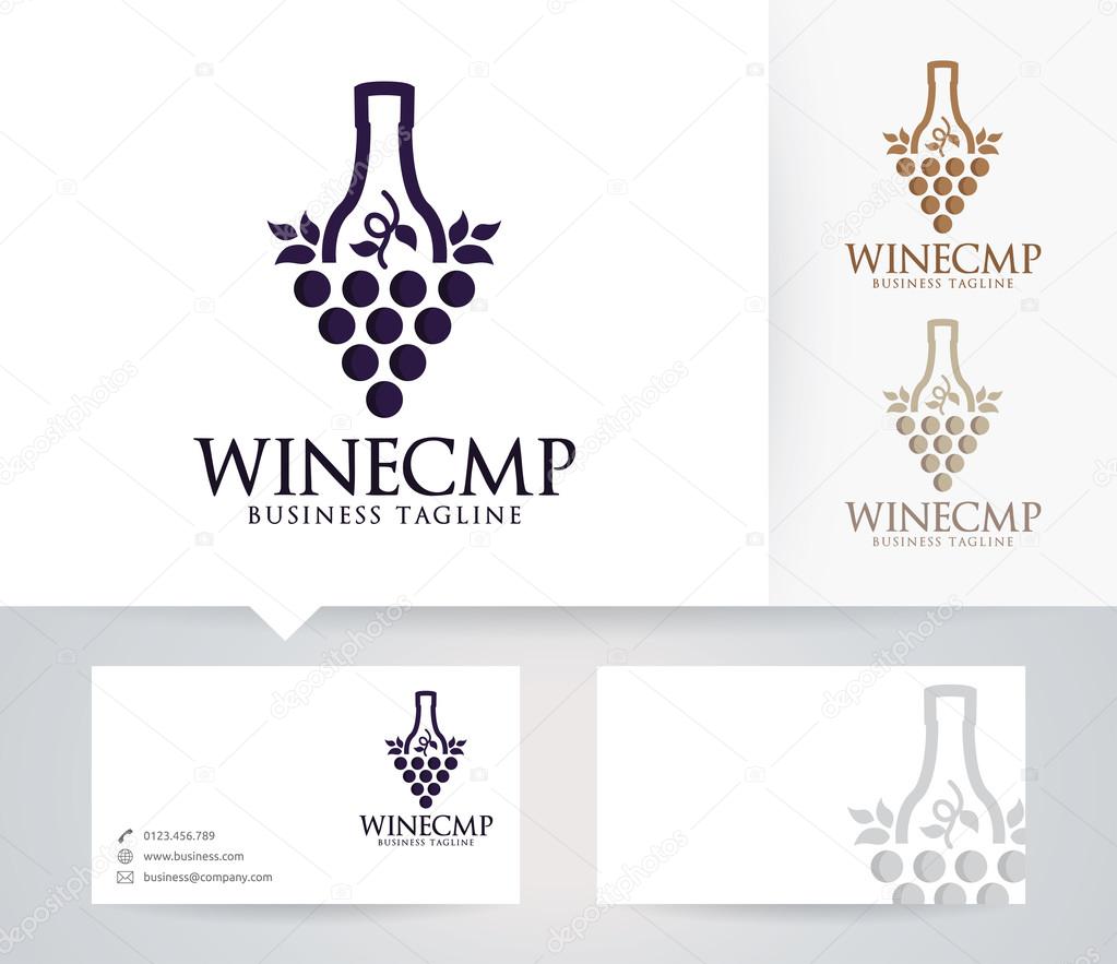 Wine Company vector logo with alternative colors and business card template