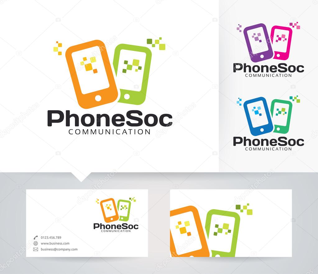 Phone Social vector logo with alternative colors and business card template