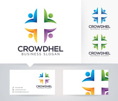 Alternatif renkler ve kartvizit şablonu ile Crowd Health vektör logosu