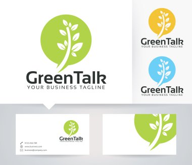 Green Talk vector logo with alternative colors and business card template