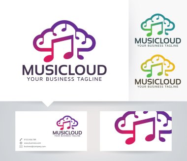 Müzik bulut vektör logosu ile alternatif renkleri ve kartvizit şablonu