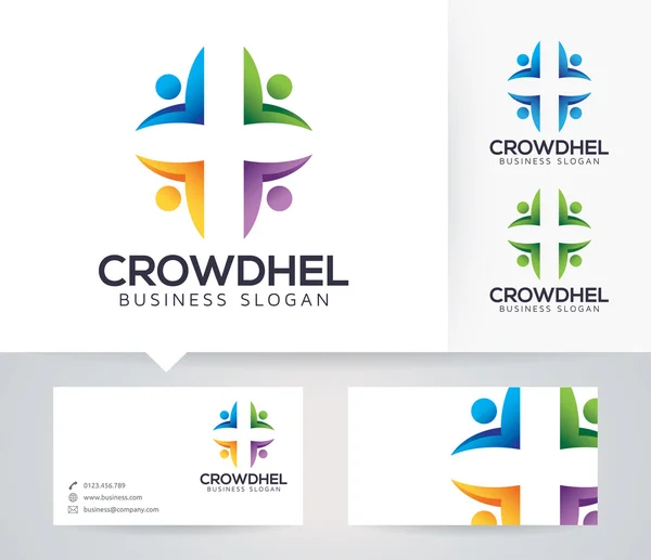 Logo vectoriel Crowd Health avec couleurs alternatives et modèle de carte de visite — Image vectorielle