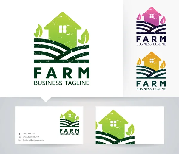 Farm vector logo with alternative colors and business card template — Stock Vector