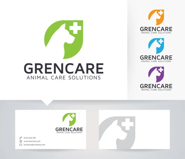 Green Animal Care logo vettoriale con colori alternativi e modello di biglietto da visita — Vettoriale Stock