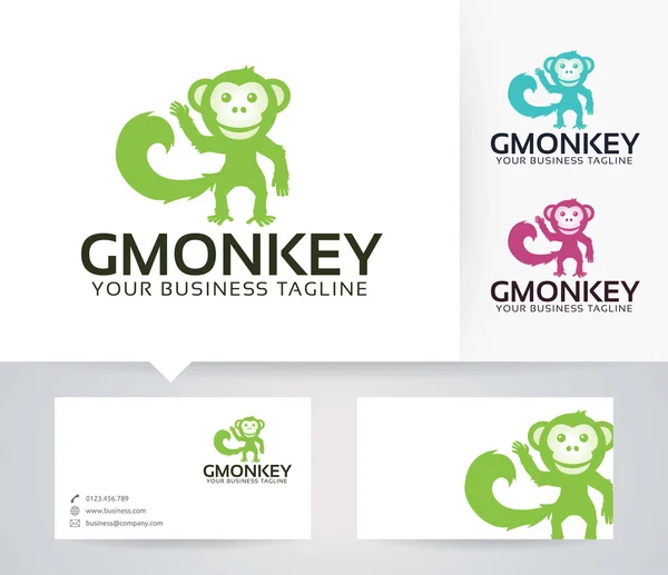Logo vektor Monyet Baik dengan warna alternatif dan templat kartu nama - Stok Vektor