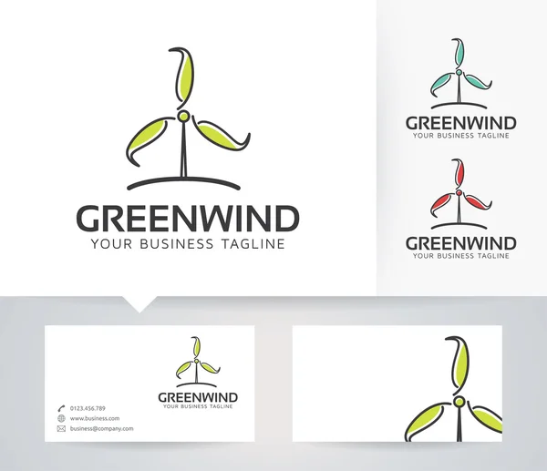 Logo vectoriel Green Wind avec couleurs alternatives et modèle de carte de visite — Image vectorielle