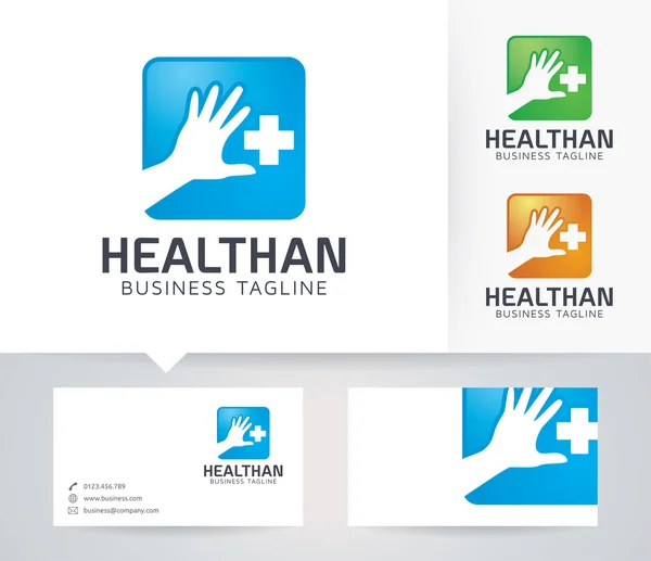 Saúde logotipo vetor mão com cores alternativas e modelo de cartão de visita — Vetor de Stock