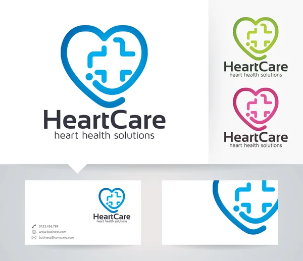 Logotipo do vetor Heart Care com cores alternativas e modelo de cartão de visita — Vetor de Stock