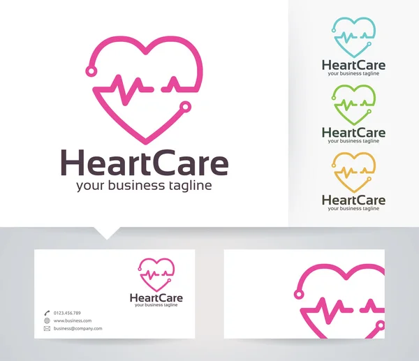 Λογότυπο διάνυσμα καρδιακής φροντίδας με εναλλακτικά χρώματα και πρότυπο επαγγελματικής κάρτας — Διανυσματικό Αρχείο