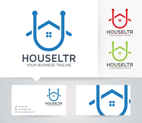 Logotipo vetorial House Letter U com cores alternativas e modelo de cartão de visita —  Vetores de Stock