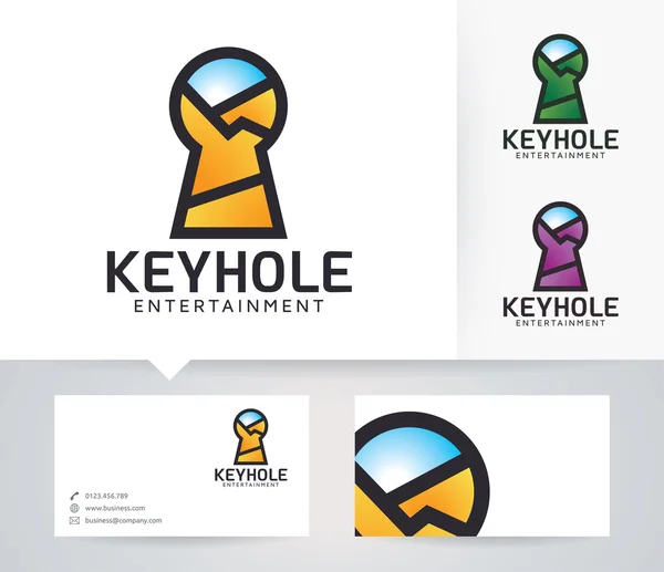 Keyhole Entertainment logotipo do vetor com cores alternativas e modelo de cartão de visita — Vetor de Stock