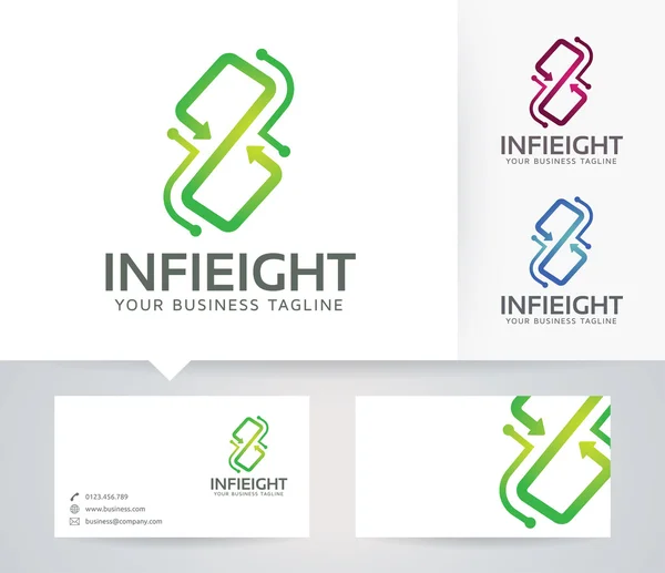 Infinity acht vector logo met alternatieve kleuren en visitekaartje template — Stockvector
