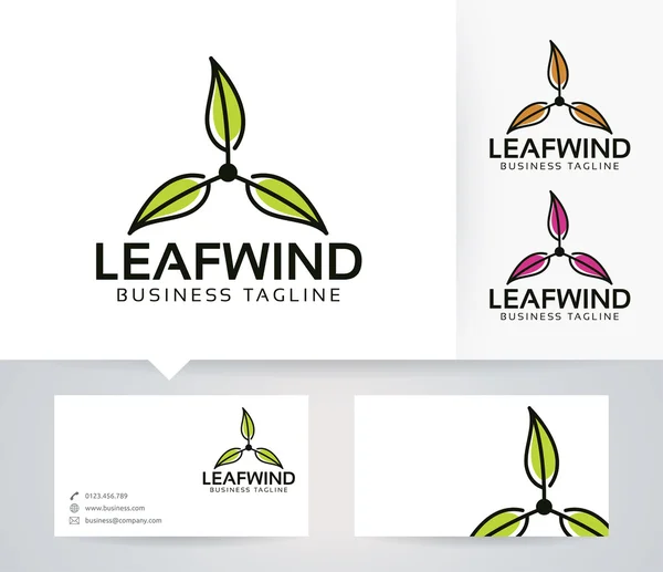 Leaf Wind vector logo with alternative colors and business card template — Stock Vector