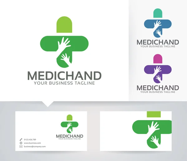 Ιατρική λογότυπο φορέα χέρι με εναλλακτικό πρότυπο χρώματα και την επαγγελματική κάρτα — Διανυσματικό Αρχείο