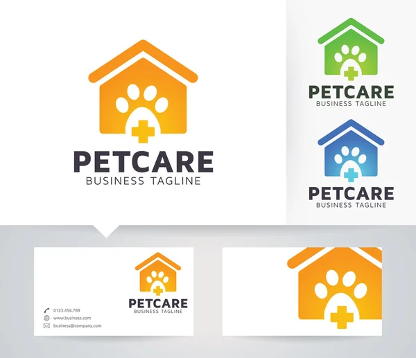 Pet Care vector logo with alternative colors and business card template — Stock Vector