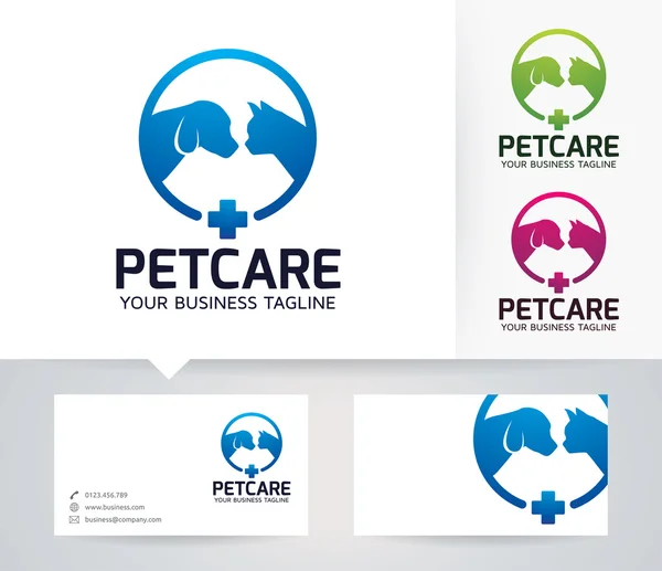 PET Care vektor logotypen med alternativa färger och visitkort mall — Stock vektor