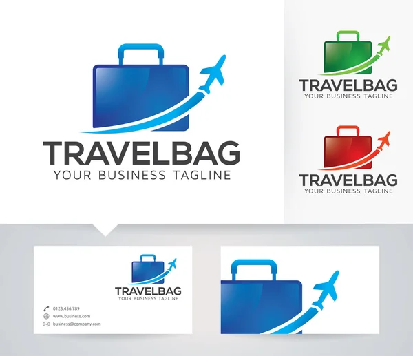 Reisetasche Vektor-Logo mit alternativen Farben und Visitenkartenvorlage — Stockvektor