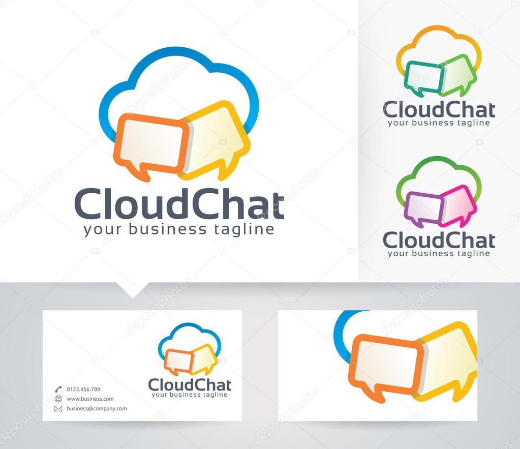 Cloud Chat vector logo with alternative colors and business card template