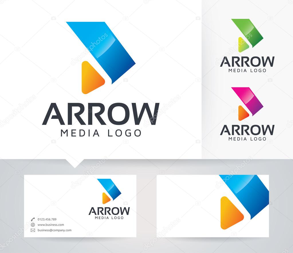 Arrow Media vector logo with alternative colors and business card template