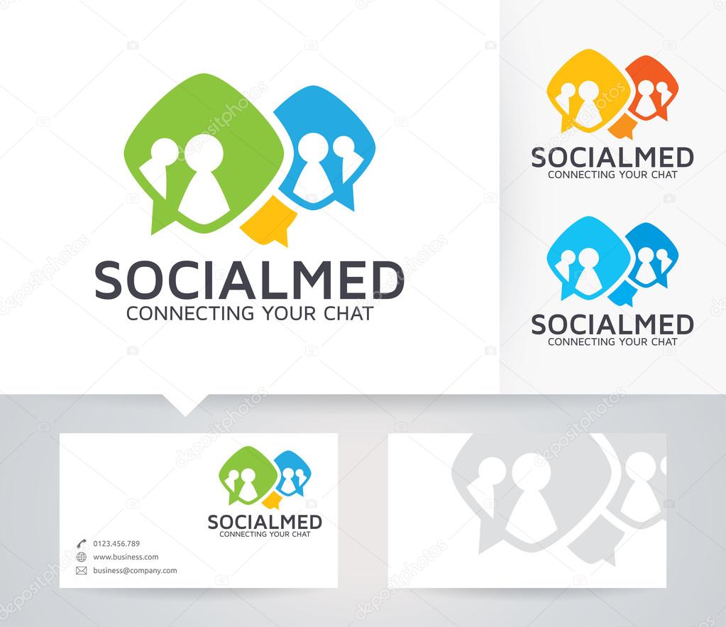 Social Media vector logo with alternative colors and business card template