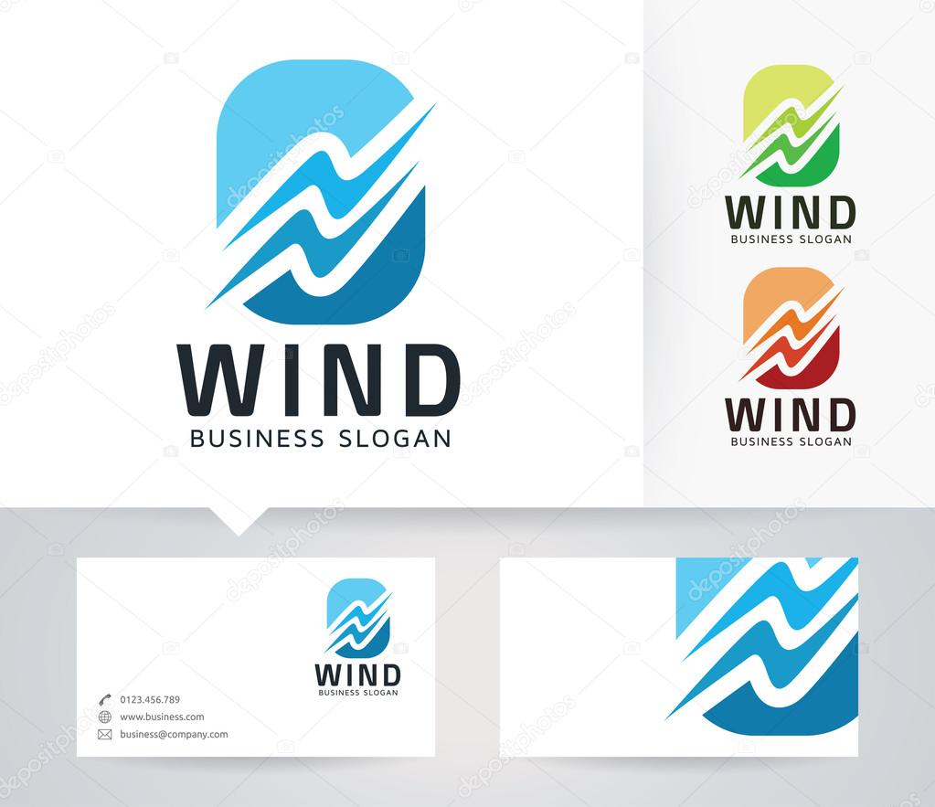 Wind Symbol vector logo with alternative colors and business card template