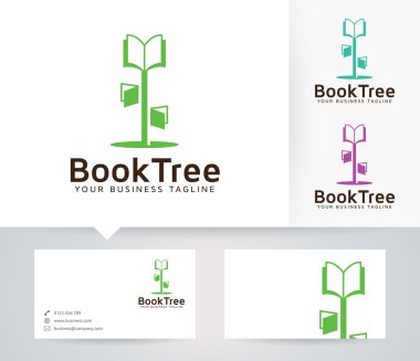 Kitap ağacı vektör logosu ile kartvizit şablonu