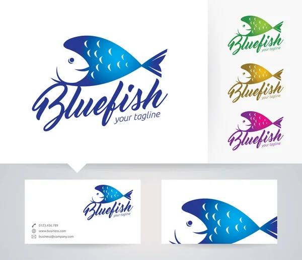 Logotipo de vetor Blue Fish com modelo de cartão de visita — Vetor de Stock