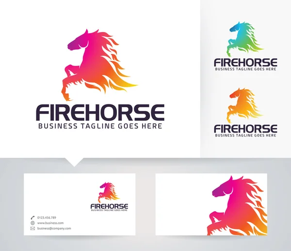 Fire Horse vector logo with business card template — Stock Vector