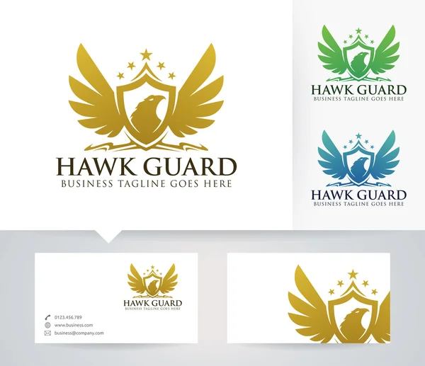 Hawk Guard vector logo with business card template — Stock Vector