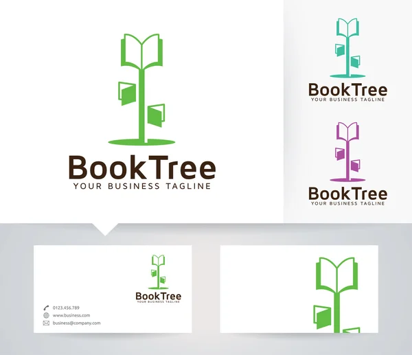 Logo vector árbol libro con plantilla de tarjeta de visita — Vector de stock
