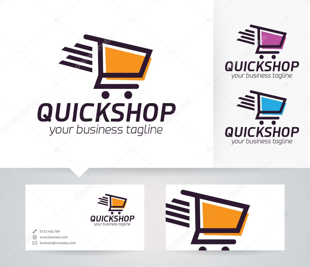 Quick Shop vector logo with business card template