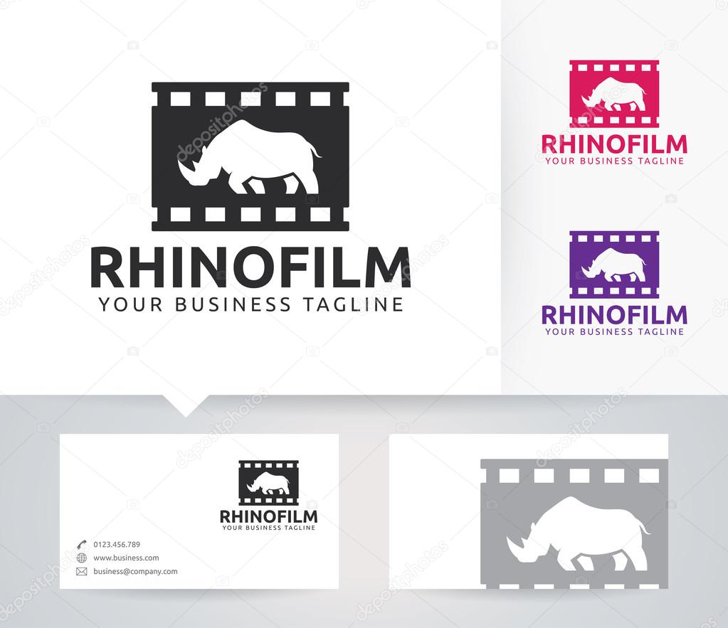 Rhino Film vector logo with business card template