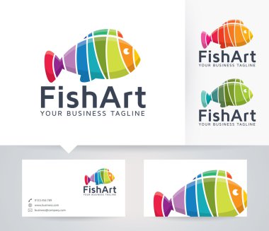 Balık sanat vektör logosu ile kartvizit şablonu