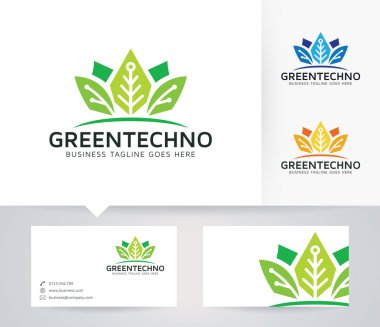 Yeşil teknoloji vektör logosu ile kartvizit şablonu