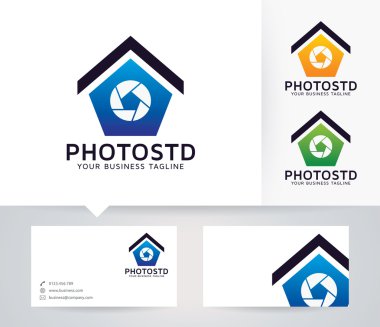 Fotoğraf stüdyosu vektör logosu ile kartvizit şablonu