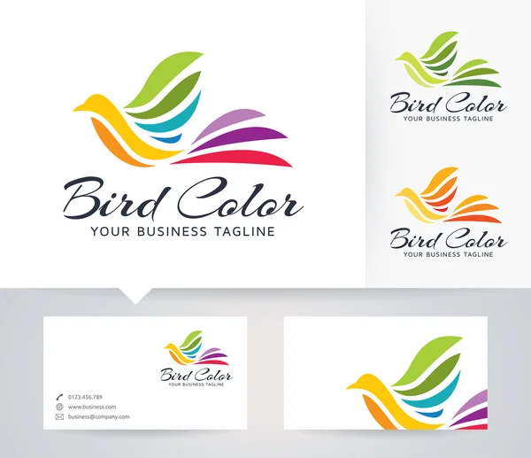 Logo vectoriel couleur oiseau avec modèle de carte de visite — Image vectorielle