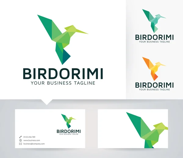 Bird Origami vector logo with business card template — Stock Vector