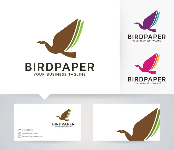 Logo vectoriel papier oiseau avec modèle de carte de visite — Image vectorielle