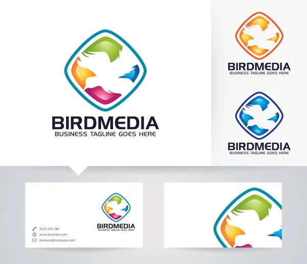 Bird Media vector logo with business card template — Stock Vector