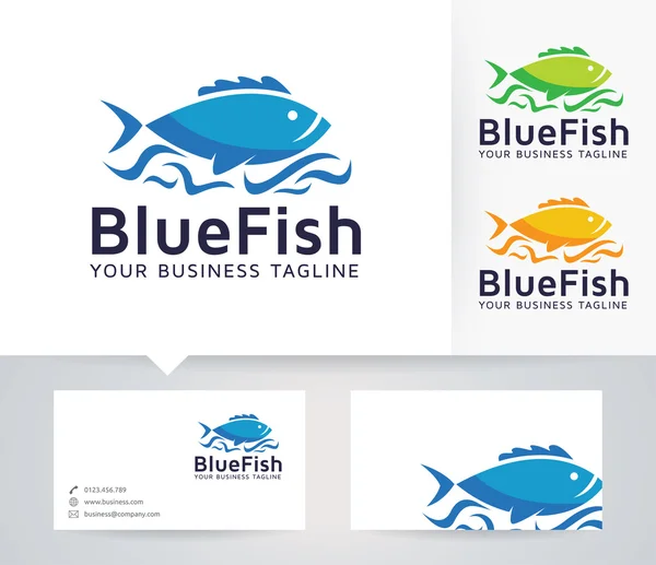 Blue Fish vector logo met de sjabloon voor visitekaartjes — Stockvector