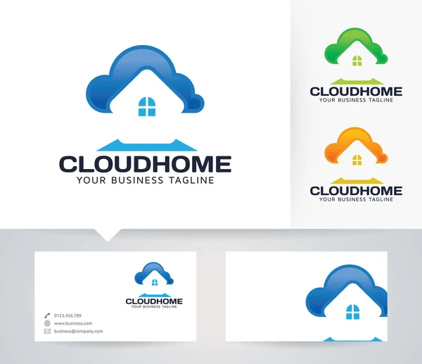 Cloud Home vector logo with business card template — Stock Vector