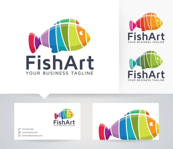 Logotipo do vetor de arte de peixe com modelo de cartão de visita — Vetor de Stock