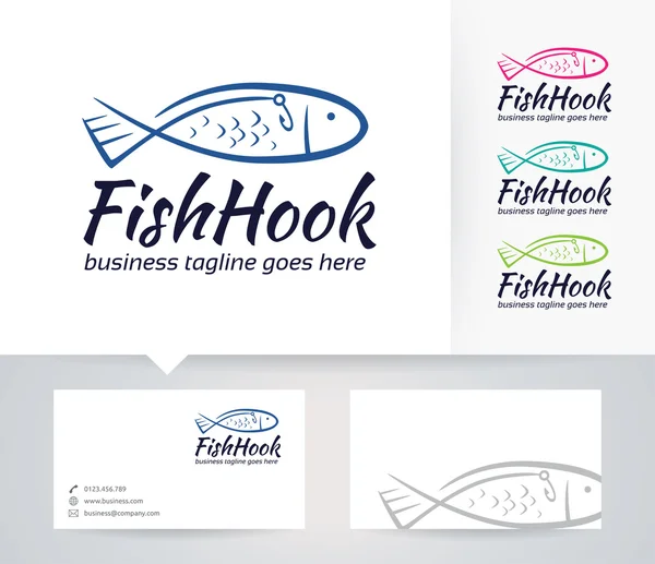 Fish Hook vector logo with business card template — Stock Vector