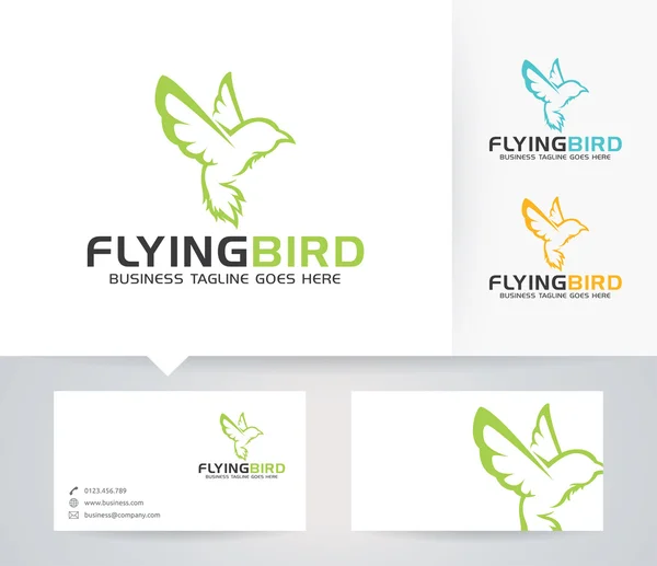 Flying Bird vector logo with business card template — Stock Vector